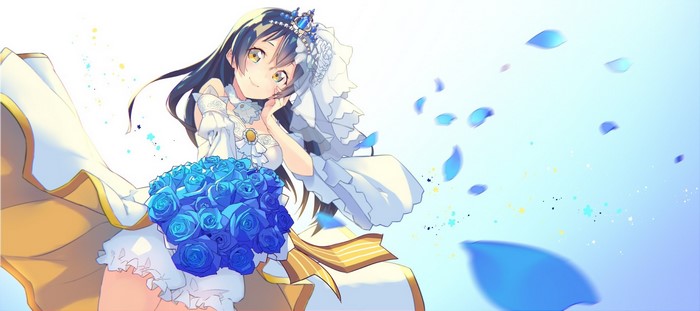 Sonoda Umi from Love Live! holding blue roses