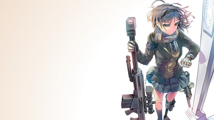 Anime girl with sniper rifle and pistol