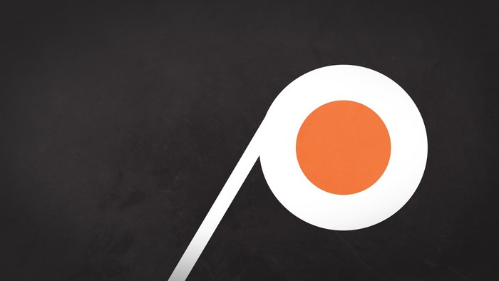 Minimalist logo with orange circle and white line