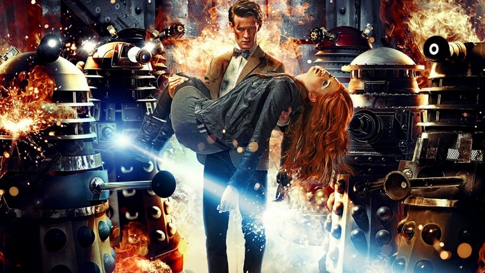 Doctor Who: Eleventh Doctor and Amy Pond with Daleks