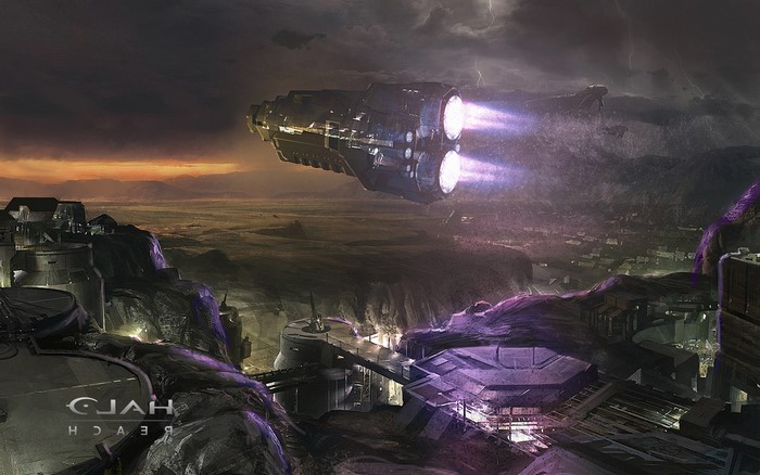 Spaceship over a futuristic city on Halo Reach