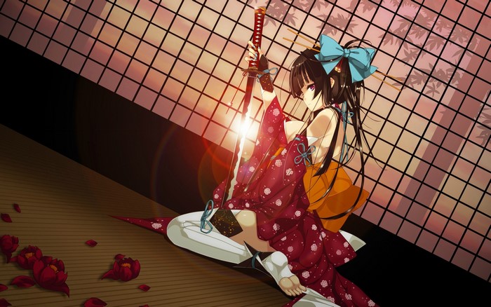 Anime girl in kimono with katana