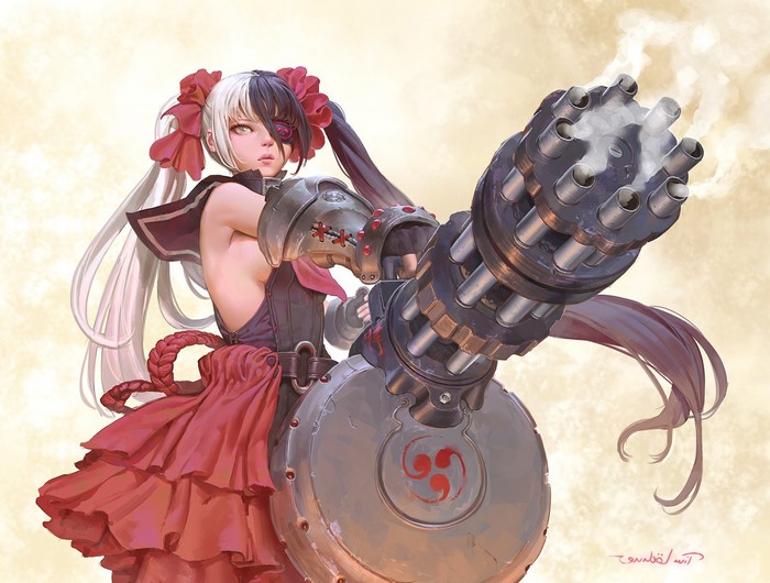 Girl with Gatling Gun and Eyepatch