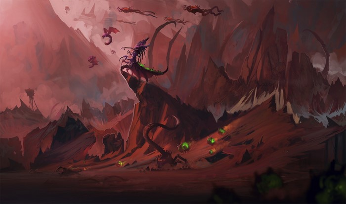 Kerrigan from StarCraft II on a rocky alien planet