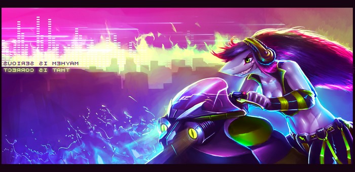 Anthro shark on a motorcycle with headphones
