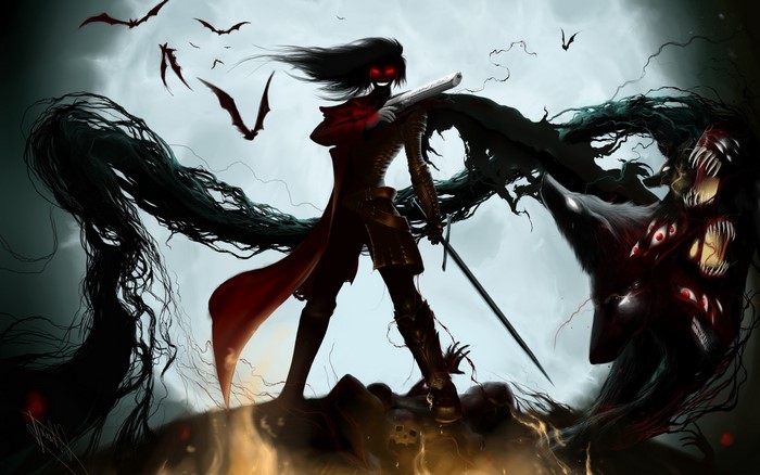Alucard from Hellsing fighting a monster