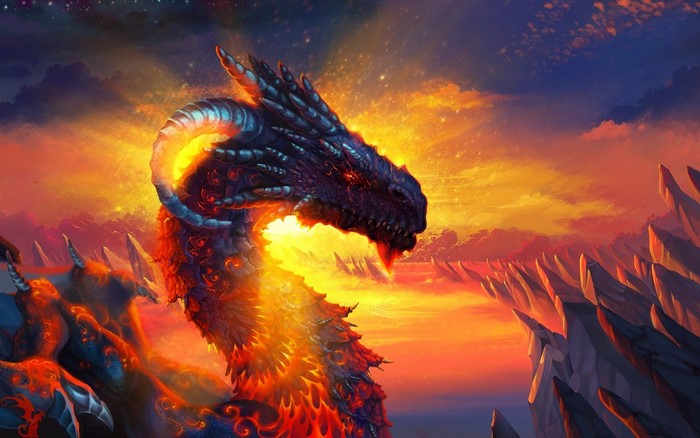 Fiery Dragon Against a Dramatic Sunset Sky