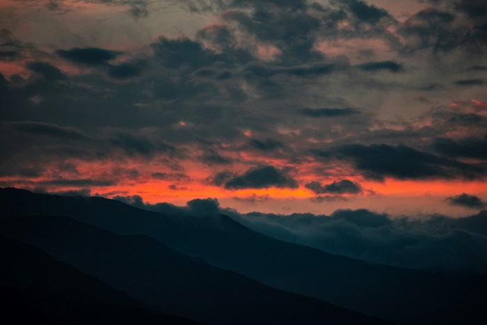 Sunset over mountains in Sicily, Italy