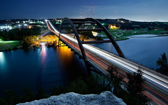 Pennybacker Bridge over Lake Austin at night