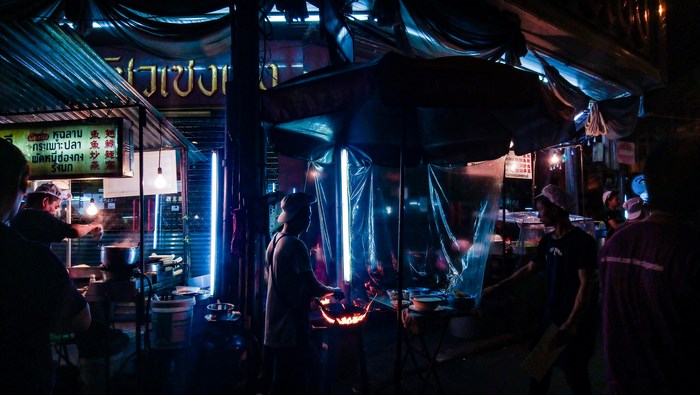 Night market cooking in Chinatown, Thailand