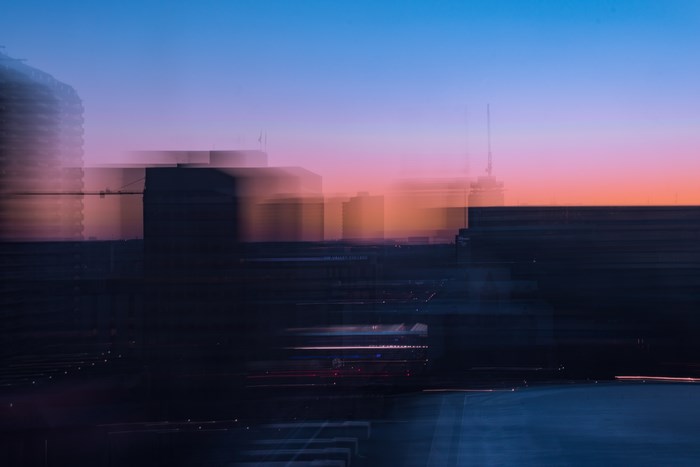 Cityscape at Dusk with Motion Blur