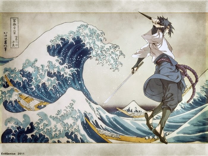 Sasuke Uchiha in The Great Wave off Kanagawa