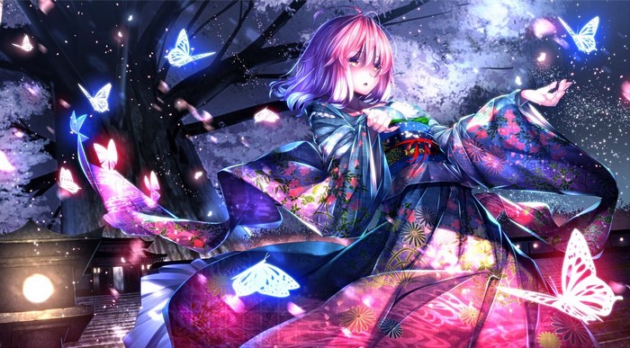 Saigyouji Yuyuko from Touhou with butterflies