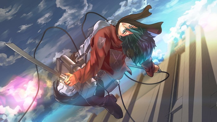 Mikasa Ackerman from Attack on Titan flying