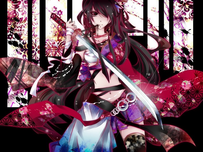 Anime girl with sword and kimono