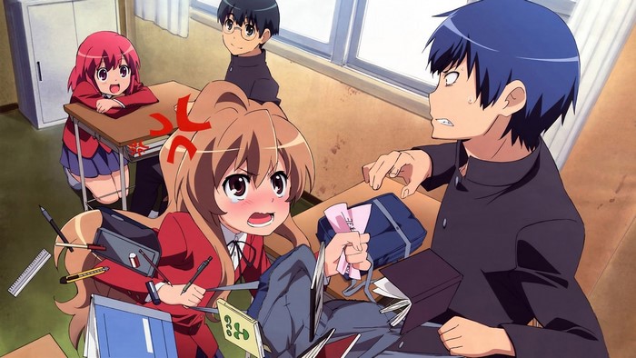 Taiga Aisaka and Ryuji Takasu from Toradora in a classroom