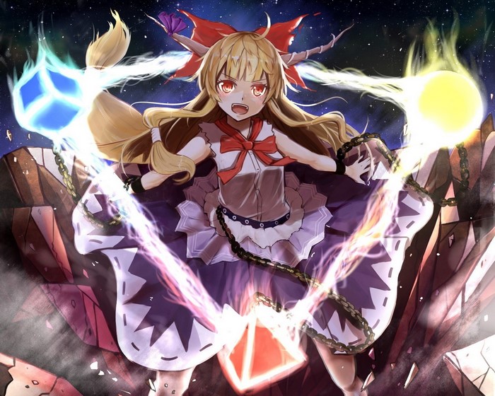 Suika Ibuki from Touhou casting spells