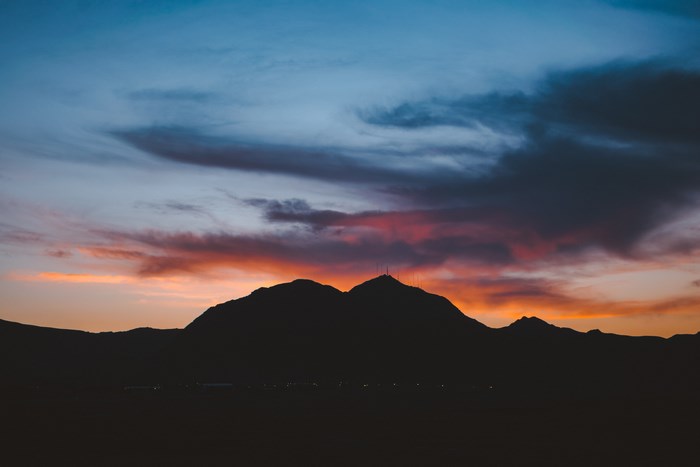 Silhouette of mountains at sunset in Mashhad, Iran