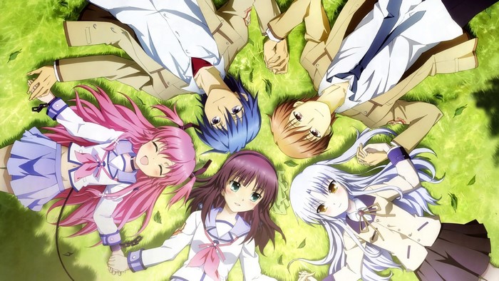 Angel Beats! characters lying on grass