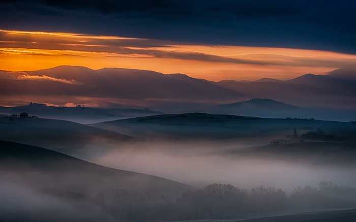 Misty Tuscan Hills at Sunrise