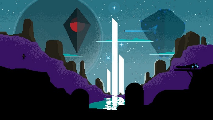 Pixel art landscape from No Man's Sky