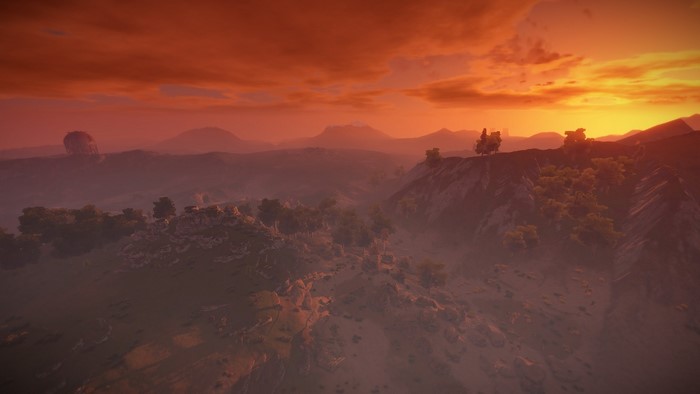Rust video game sunset landscape