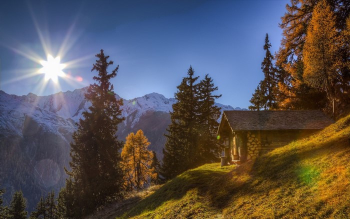 Cabin in the Swiss Alps during Fall
