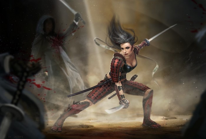 Fantasy art assassins in battle