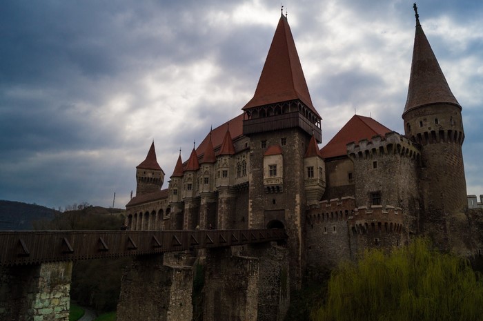 Corvin Castle in Transylvania under Cloudy Sky