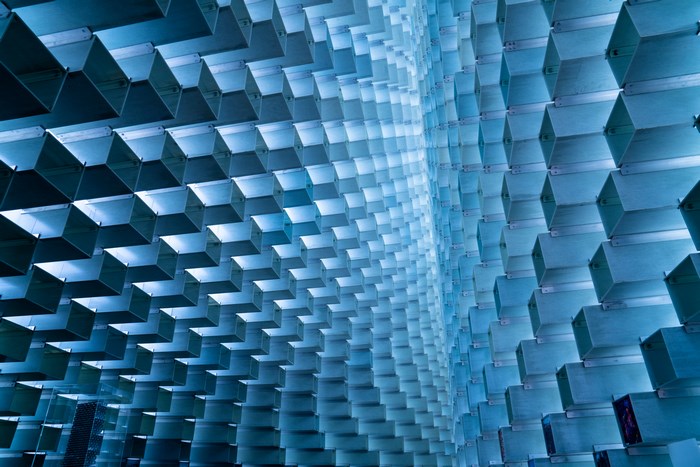 Geometric pattern of blue hexagonal structures