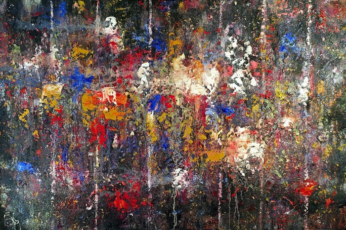 Abstract painting with paint splatters and texture