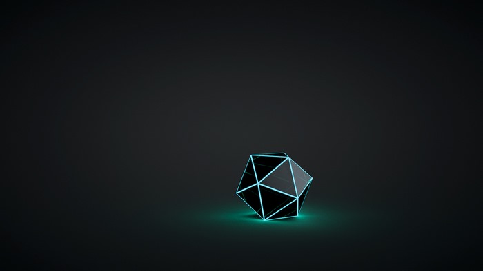 Glowing Geometric Crystal Shape on Dark Background