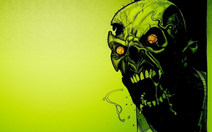 Green zombie screaming with yellow eyes