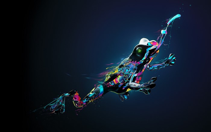 Colorful abstract frog with paint splatter