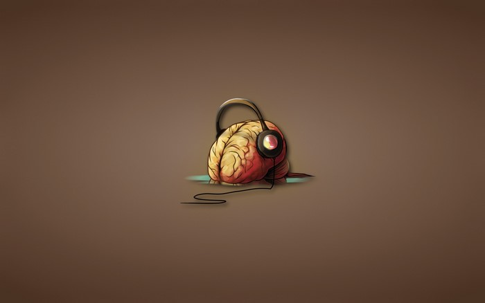 Minimalist Brain with Headphones and Water Wire