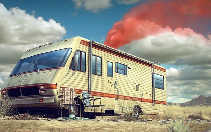 RV with red smoke from Breaking Bad