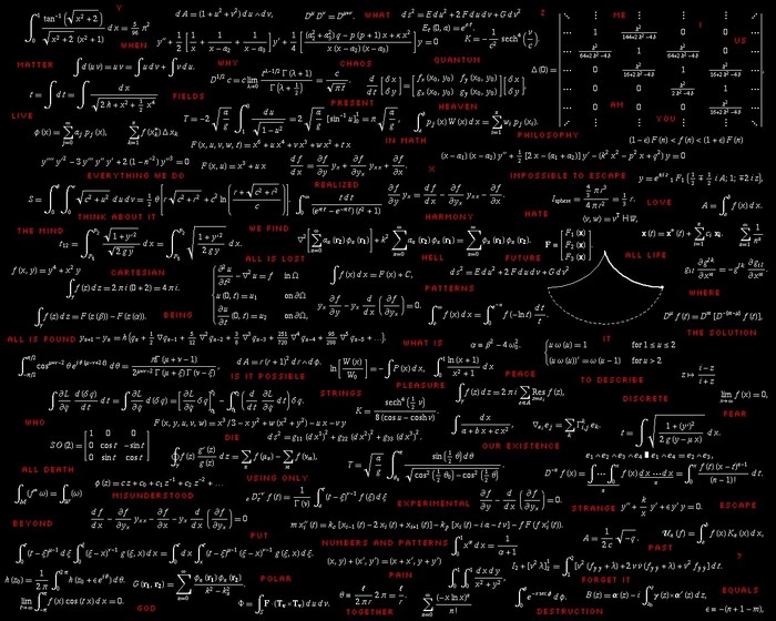 Mathematics equations and symbols on black background