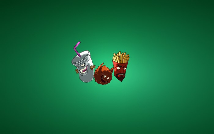 Aqua Teen Hunger Force characters on green background