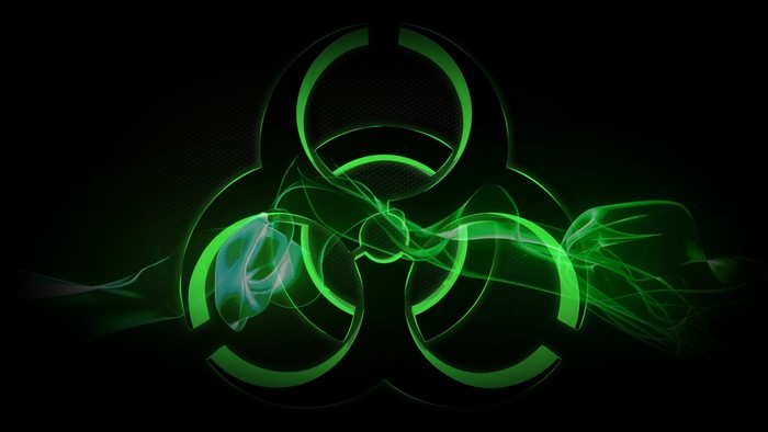 Biohazard symbol with green smoke