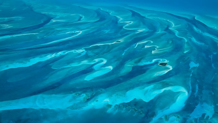 Aerial view of turquoise water and sandbars