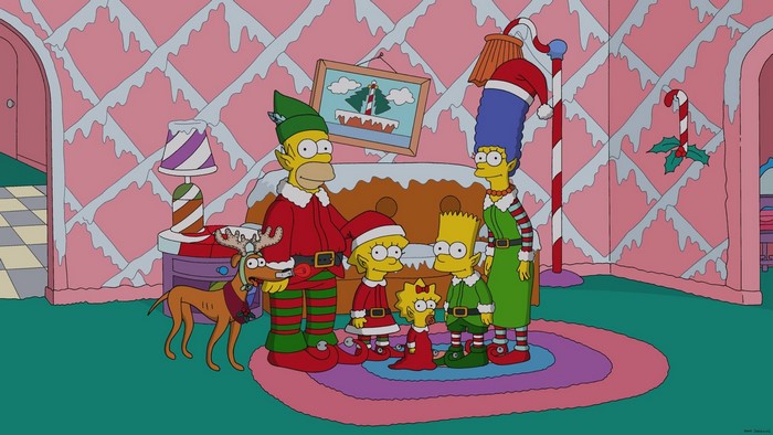 The Simpsons family in Christmas outfits