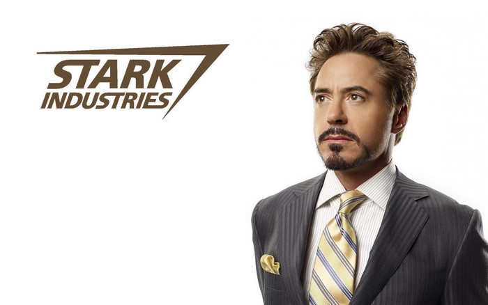 Tony Stark from Iron Man with Stark Industries logo