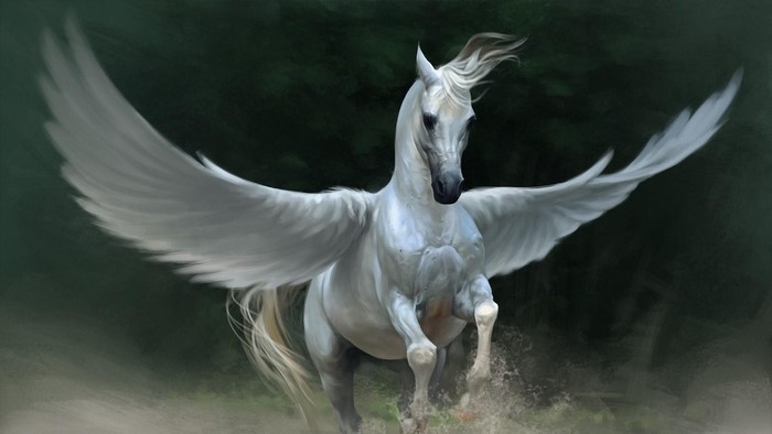 Majestic White Pegasus in Flight