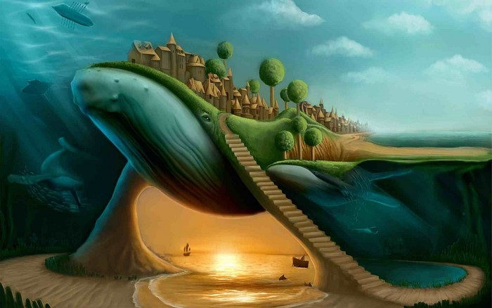 Surreal Whale with Stairs and Split View