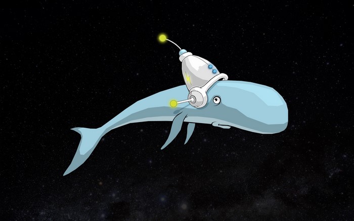 Whale with helmet in space