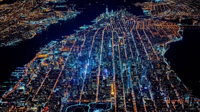 Manhattan New York City at Night from Above