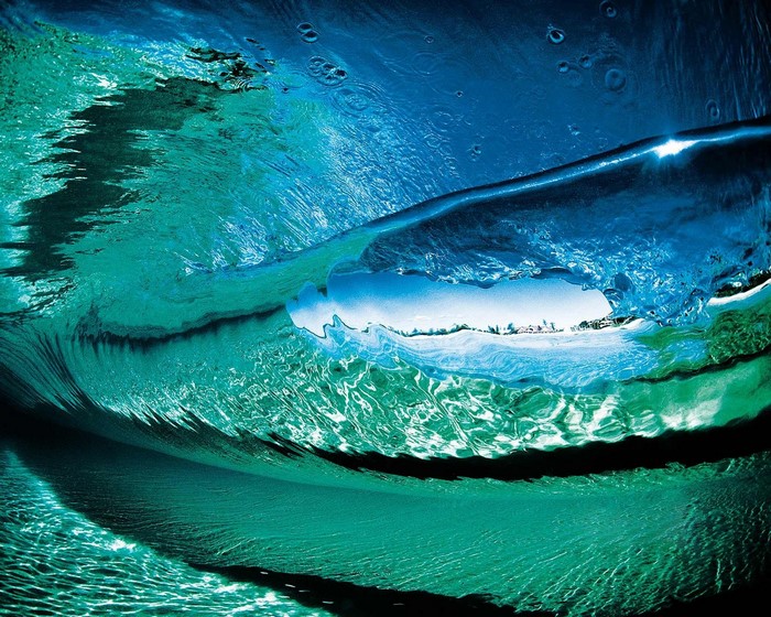 Underwater view of a breaking ocean wave