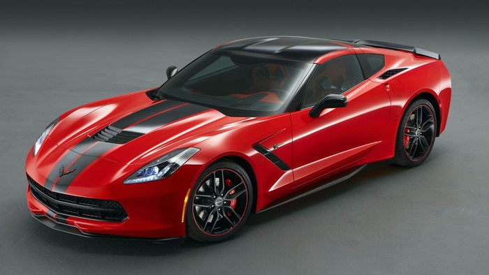 Red Chevrolet Corvette C7 Stingray with Black Stripes