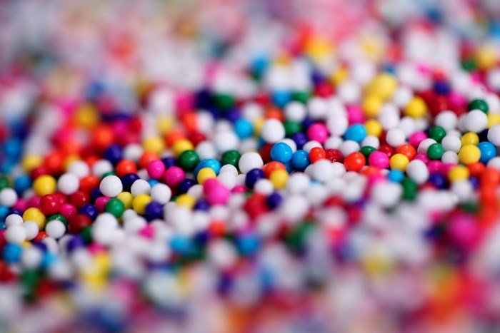 Close-up of colorful round sprinkles