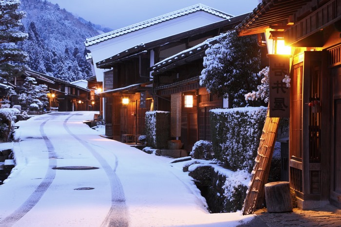 Snow-Covered Japanese Street in Winter